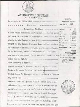 Photocopie l’Archivio notarile distrettuale di Verbania et document de dissolution de la Hoirie d...